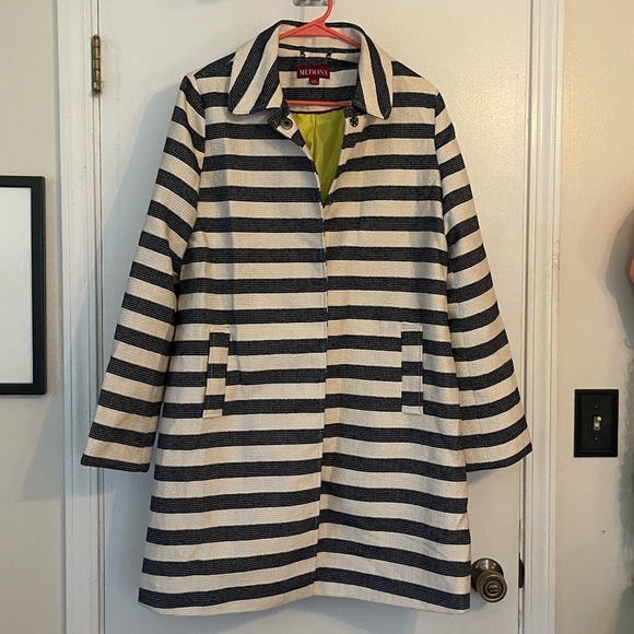Target Merona Coat Blue and White Stripe With Yellow Liner - Picture 2 of 12